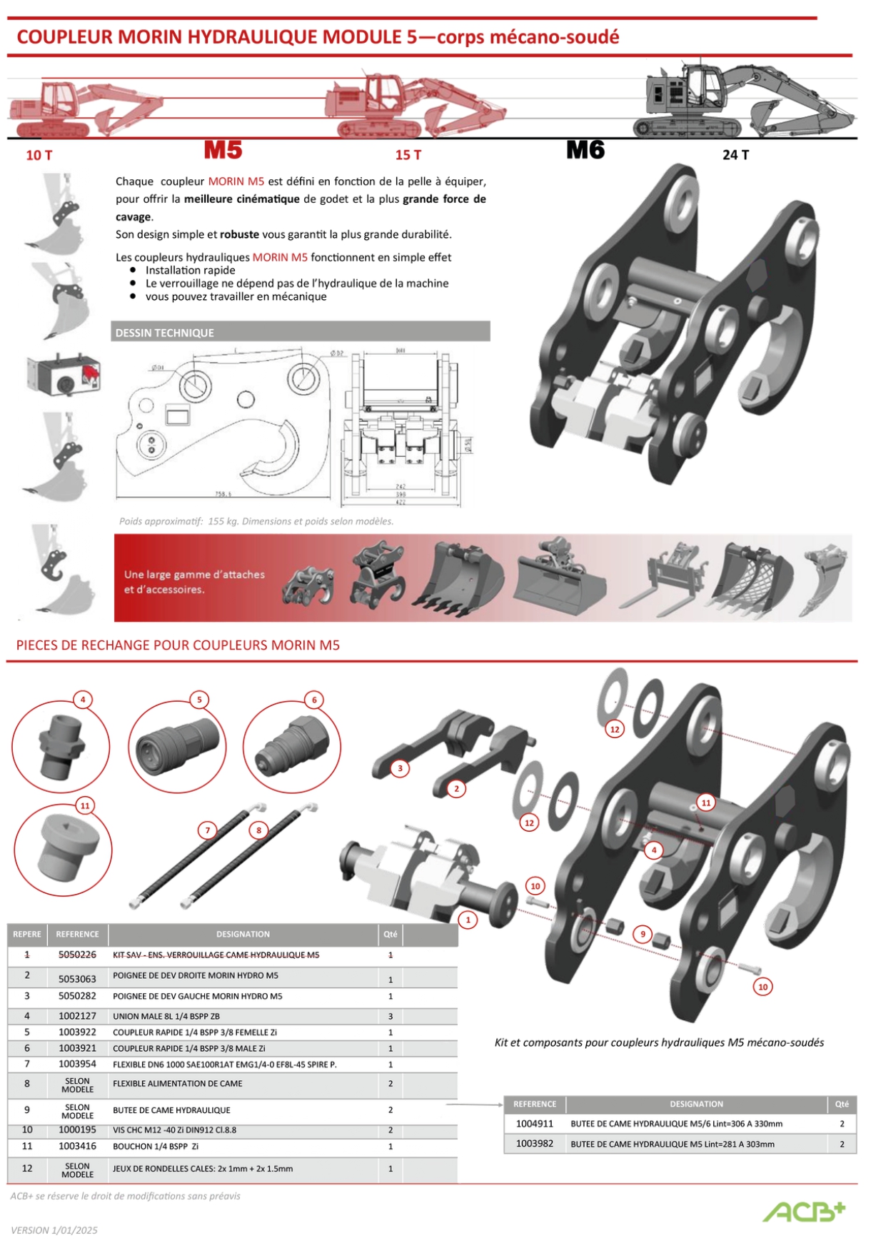 CRABOT GAUCHE CAME HYDRO M5 Pour Attache Rapide Morin Hydraulique V1 MSO H5 Repè